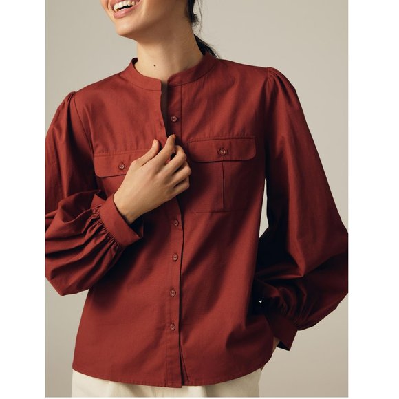 Anthropologie Tops - Anthropologie Nikasha Utility Cargo Blouse Crimson Red Medium